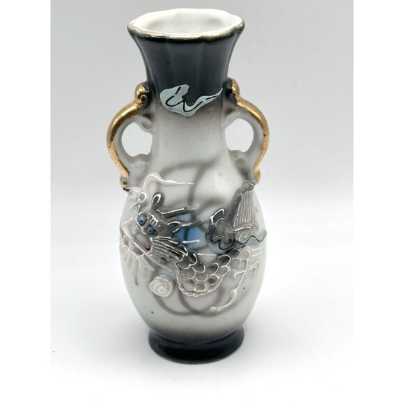 Japanese Dragon Hand Painted Moriage‎ Satsuma Miniature Vase Urn 4.25” - Picture 1 of 5